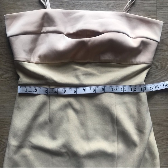 Minimalist Glam FINDERS KEEPERS Midi Bodycon Dress Beige Cutout Size 4 Old Money - Picture 9 of 12